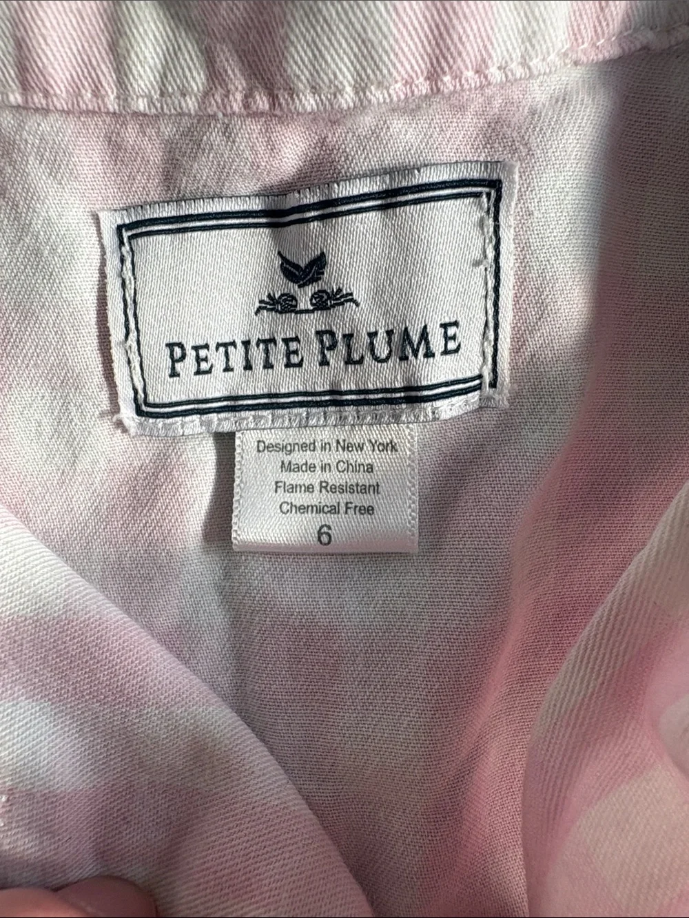 Petite Plume Twill Pajama Set in Pink Gingham, size 6. Excellent condition